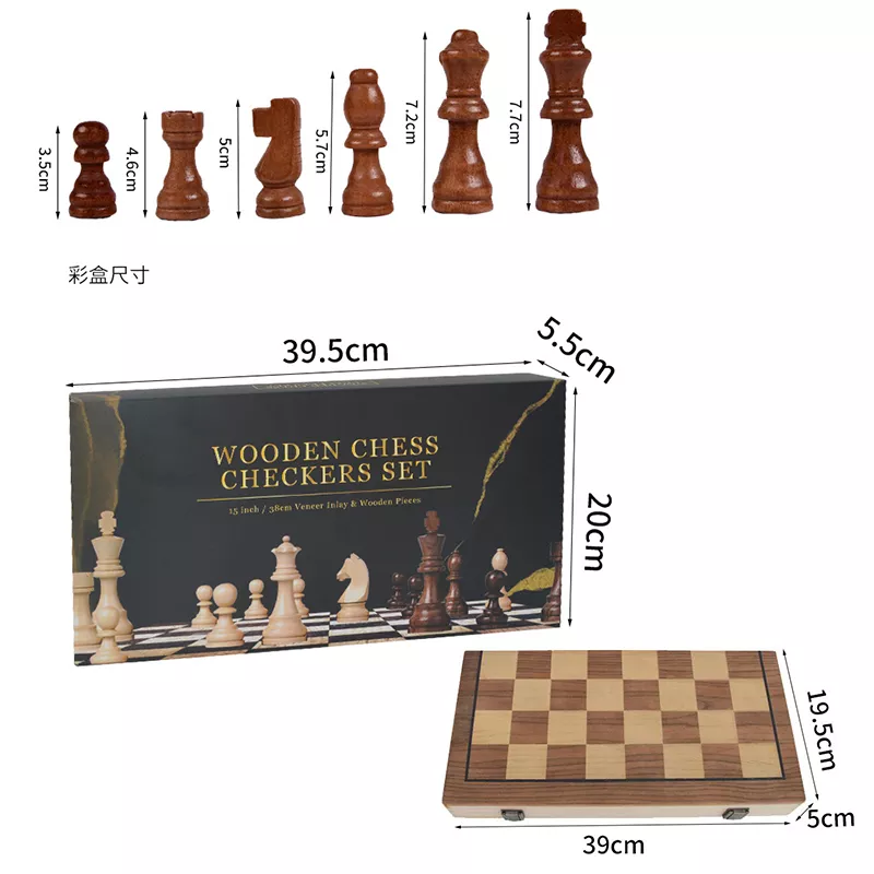 Wooden chess checkers set - Image 3