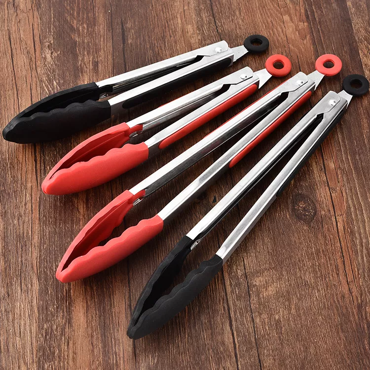 Black Kitchen Tongs, Premium Silicone BPA Free Non-Stick Stainless Steel BBQ Cooking Grilling Locking Food Tongs - Image 2