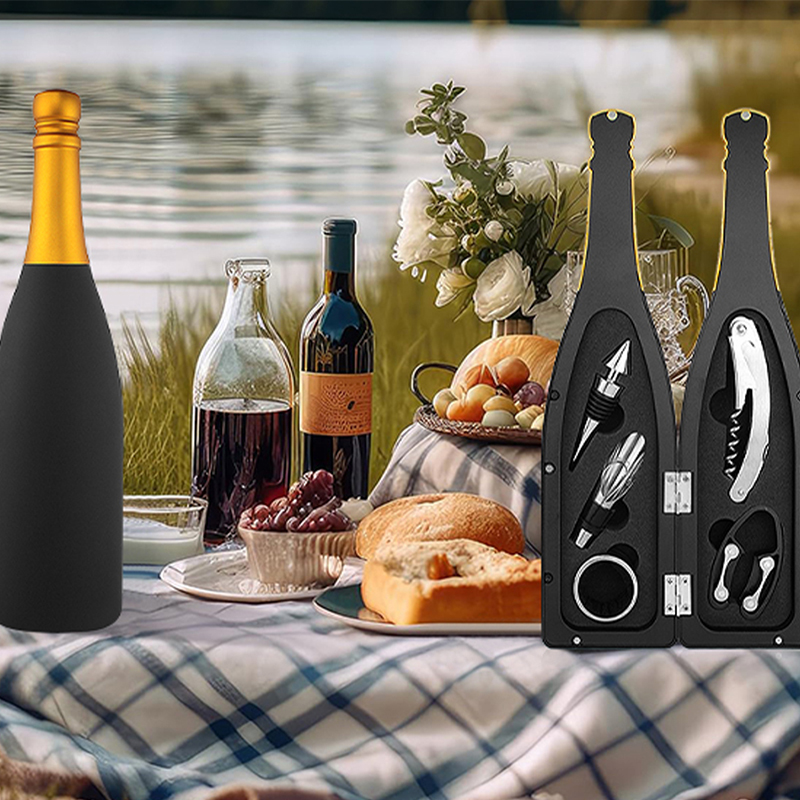 Newest Burgundy Bottle Shaped Wine Opener Gift Set - Image 4