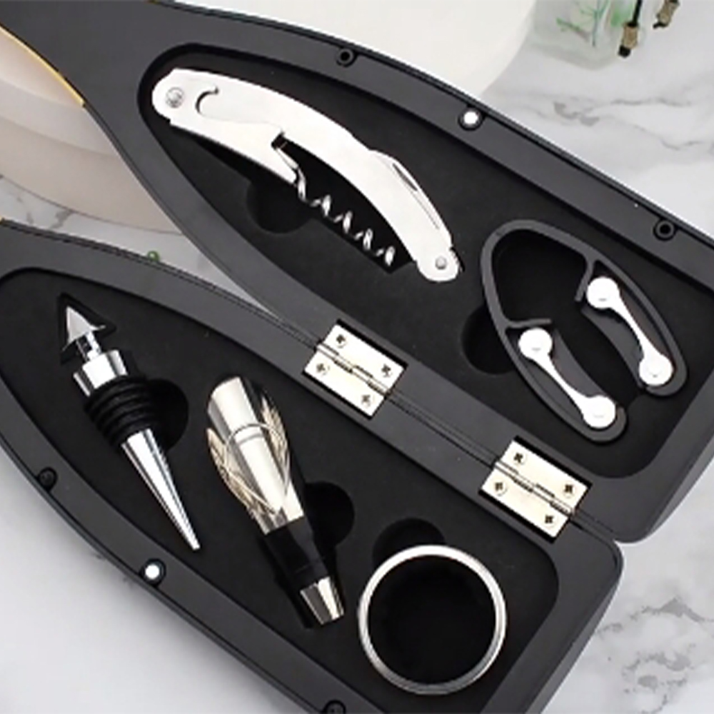 Newest Burgundy Bottle Shaped Wine Opener Gift Set - Image 2